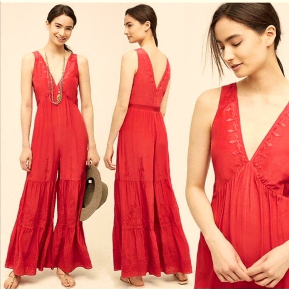 NWT Elevenses Jumpsuit Anthropologie Silk Raspberry Size Small